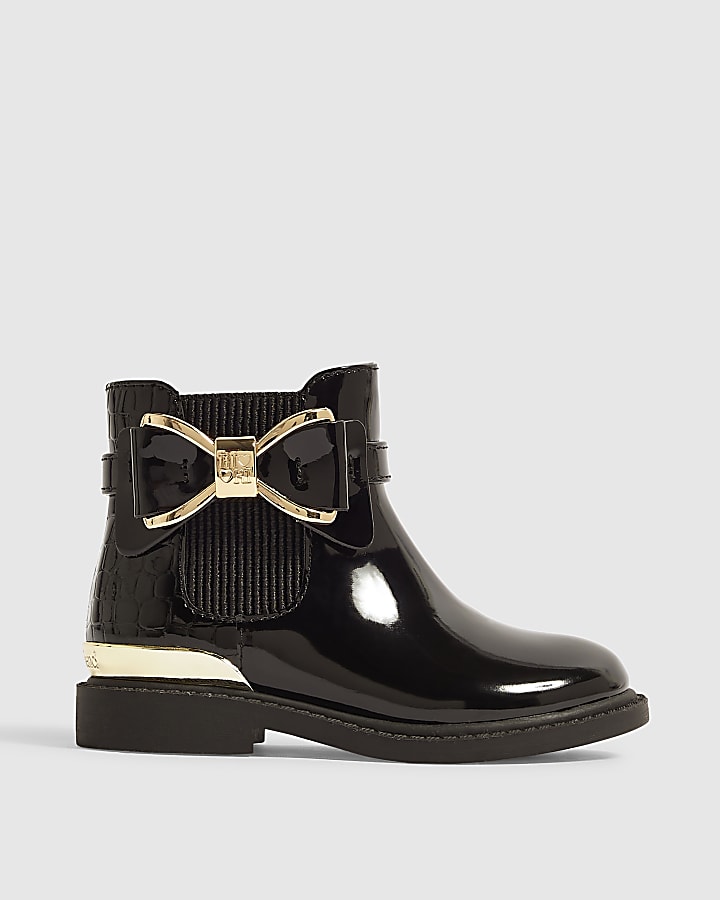 Mini Girls Black Croc Bow Chelsea Boots