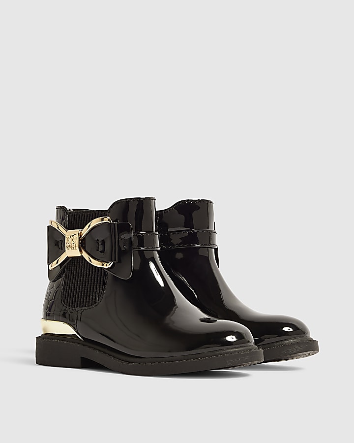 Mini Girls Black Croc Bow Chelsea Boots