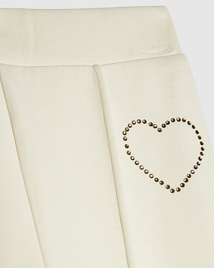 Girls Cream Premium Heart Flared Trousers