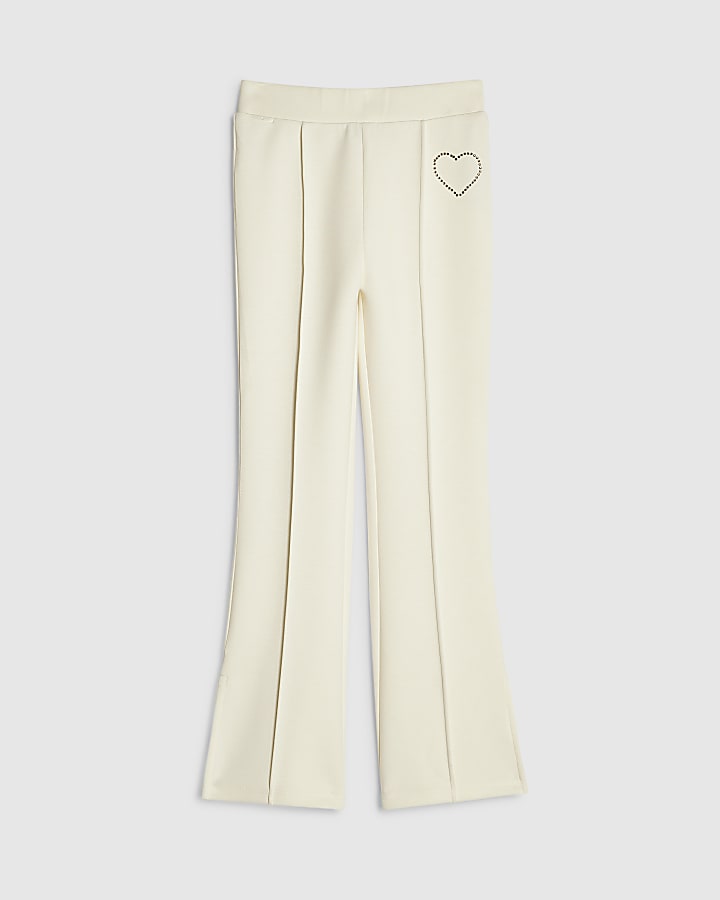 Girls Cream Premium Heart Flared Trousers