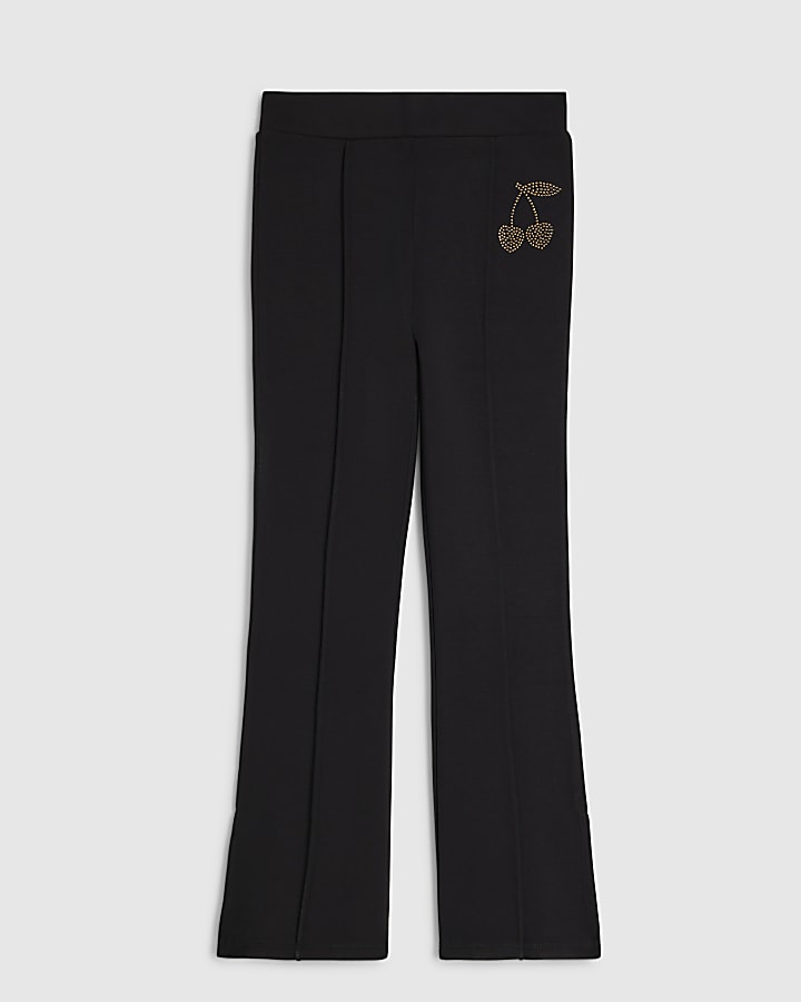 Girls Black Premium Cherry Flared Trousers