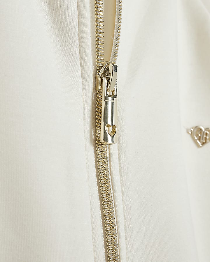 Girls Cream Premium Zip Funnel Sweatshirt