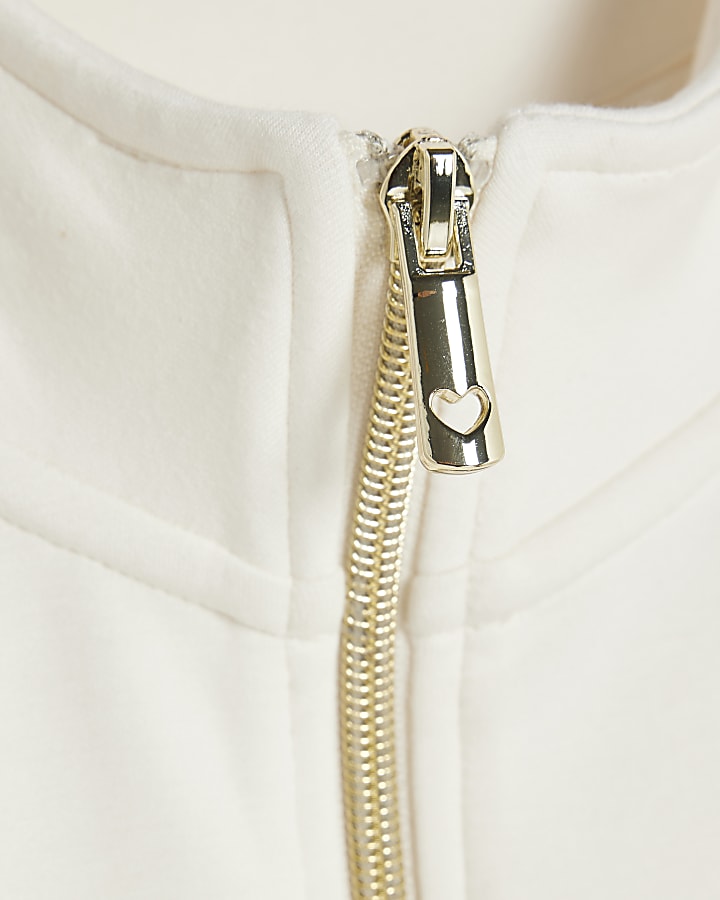 Girls Cream Premium Zip Funnel Sweatshirt