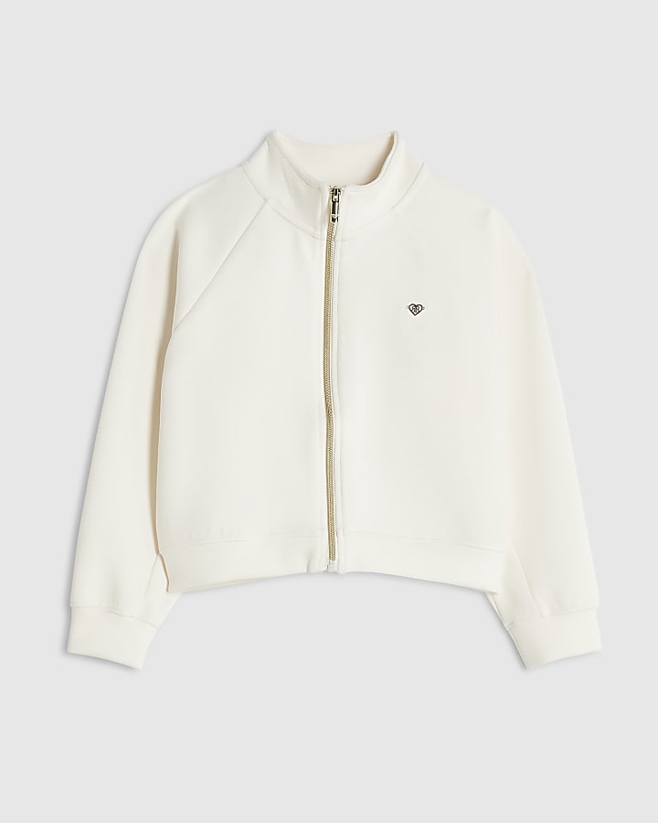 Girls Cream Premium Zip Funnel Sweatshirt