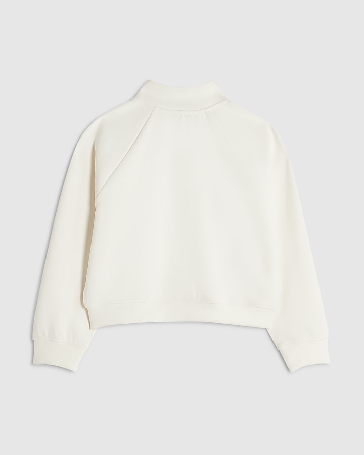 Girls Cream Premium Zip Funnel Sweatshirt