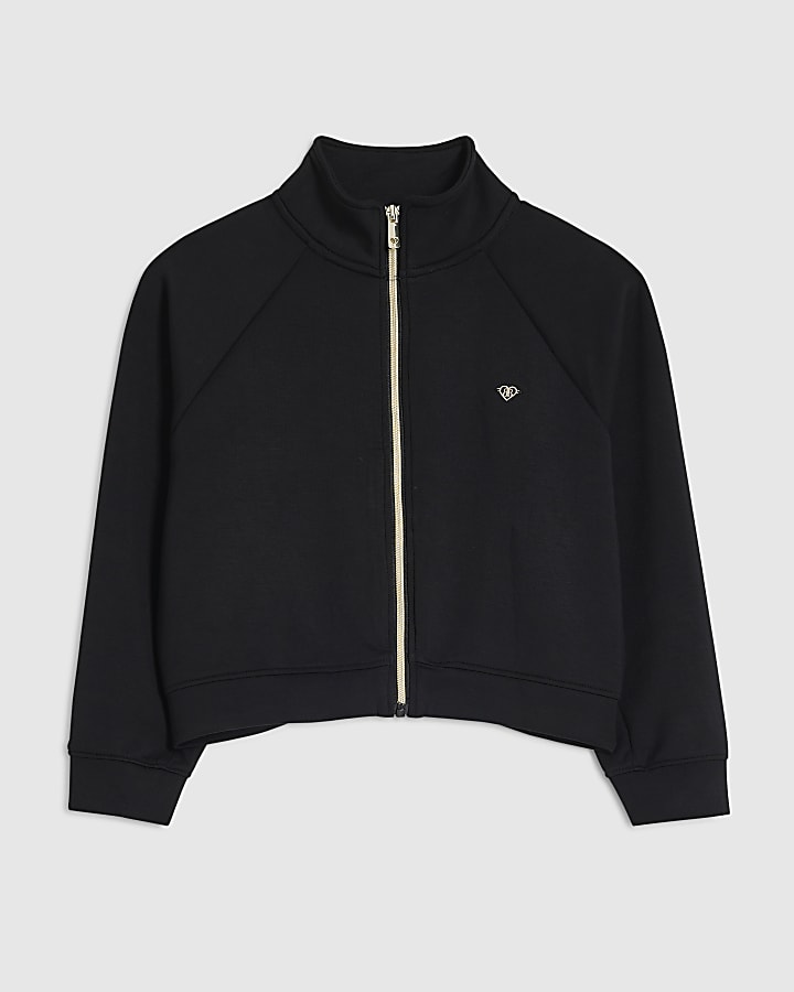 Girls Black Premium Zip Funnel Sweatshirt