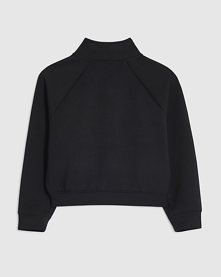 Girls Black Premium Zip Funnel Sweatshirt