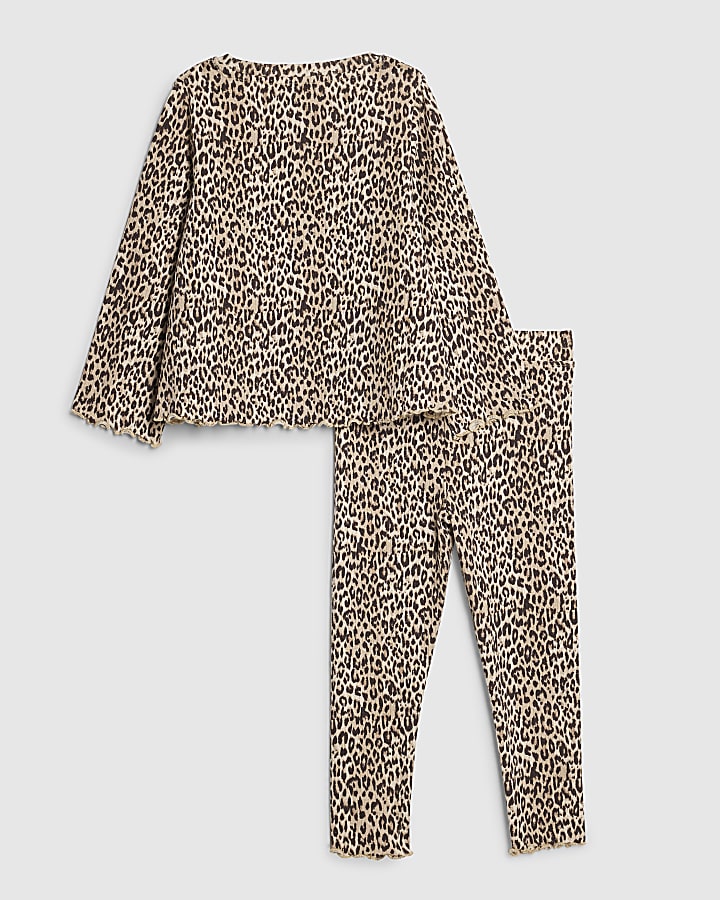 Mini Girls Brown Leopard Print Cardigan Set