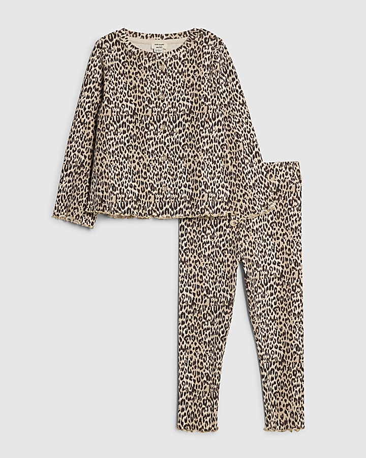 Mini Girls Brown Leopard Print Cardigan Set