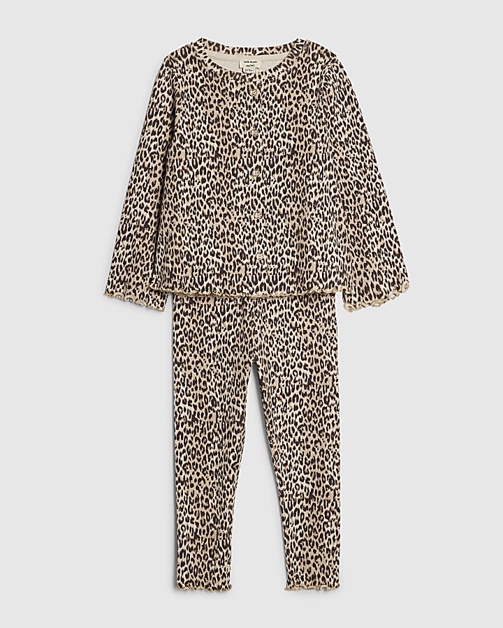 Mini Girls Brown Leopard Print Cardigan Set