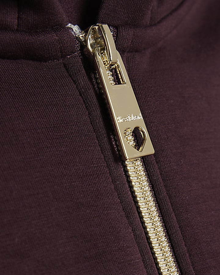 Girls Purple Premium Bubble Hem Zip Up Hoodie
