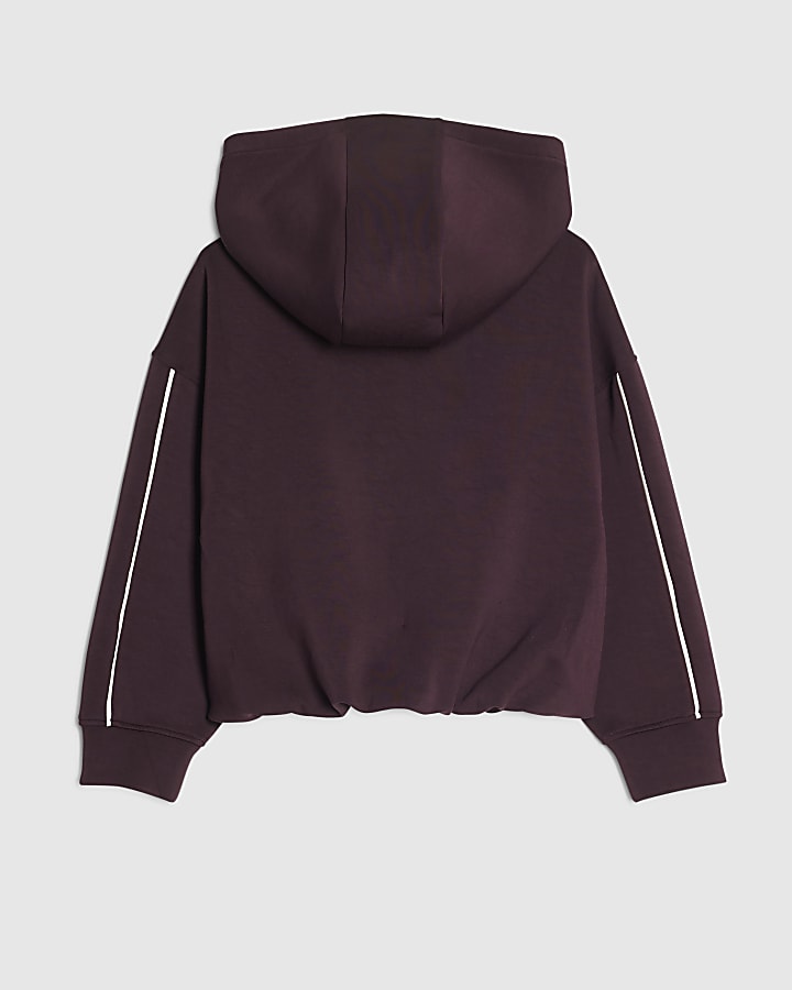 Girls Purple Premium Bubble Hem Zip Up Hoodie