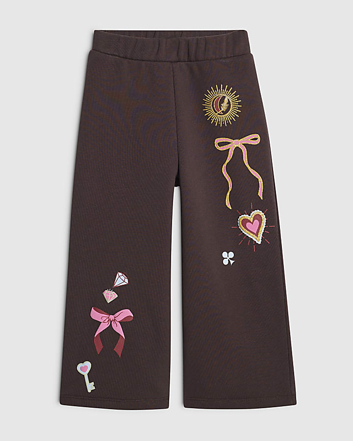 Mini Girls Brown Iconic Wide Leg Joggers