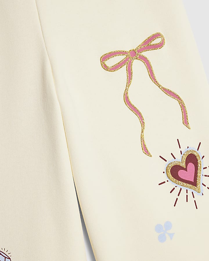 Mini Girls Cream Iconic Wide Leg Joggers