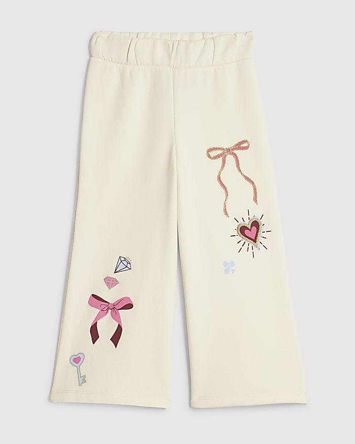 Mini Girls Cream Iconic Wide Leg Joggers