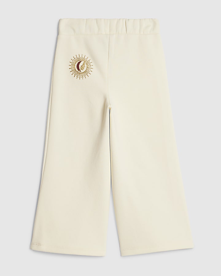 Mini Girls Cream Iconic Wide Leg Joggers