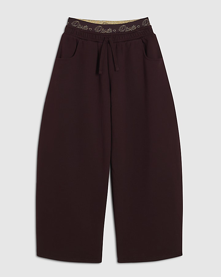 Girls Purple RI Script Wide Leg Joggers