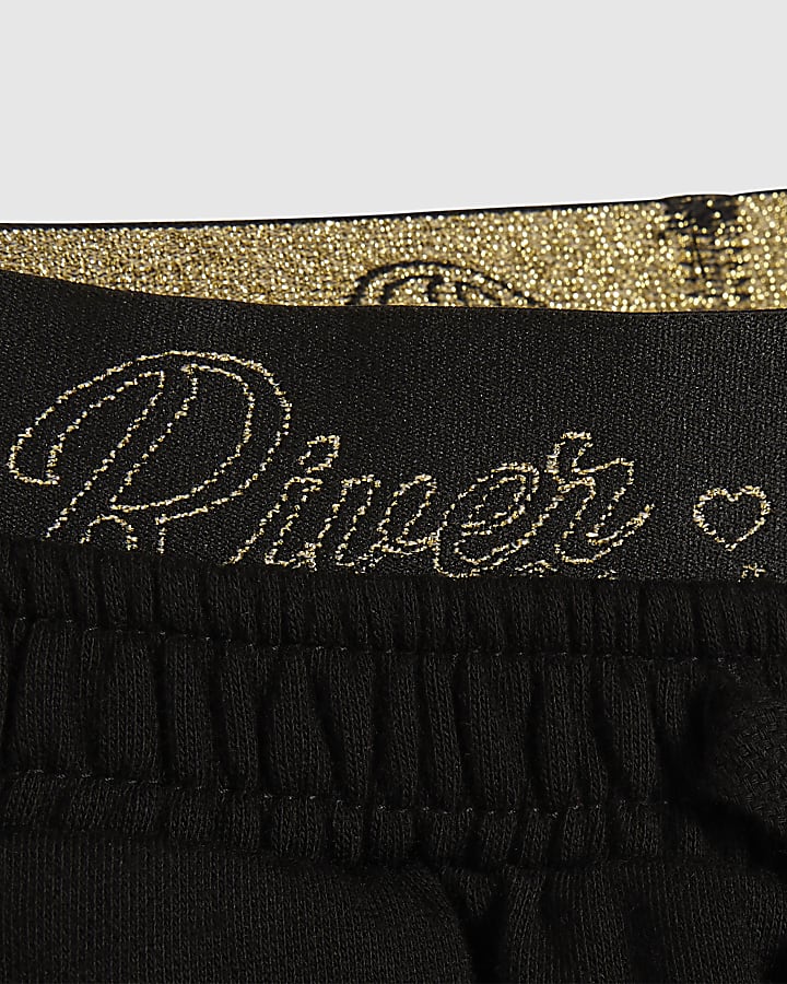 Girls Black RI Script Wide Leg Joggers