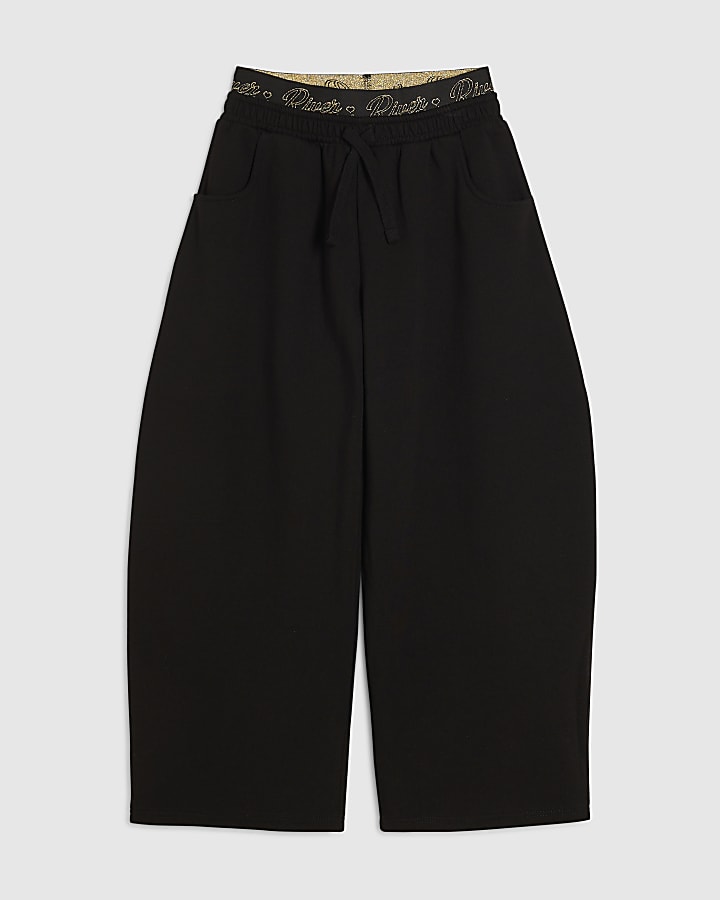 Girls Black RI Script Wide Leg Joggers