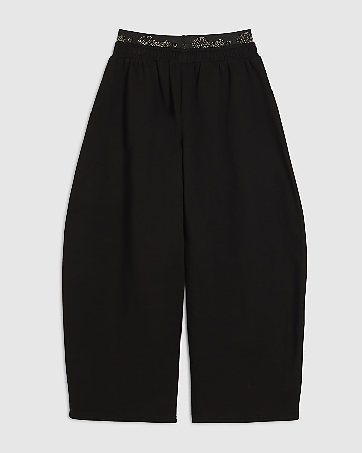 Girls Black RI Script Wide Leg Joggers