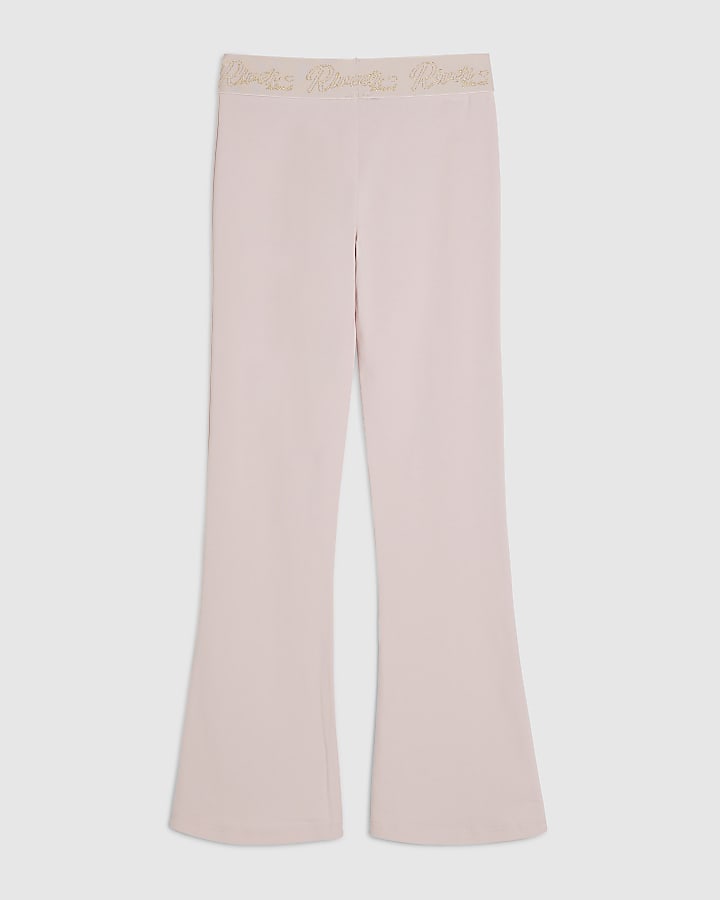 Girls Pink RI Scripty Flared Leggings