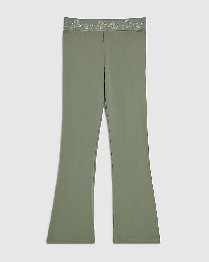 Girls Khaki RI Scripty Flared Leggings