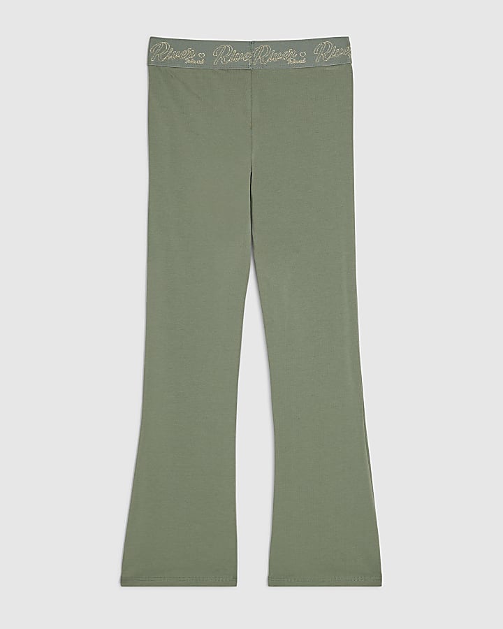Girls Khaki RI Scripty Flared Leggings
