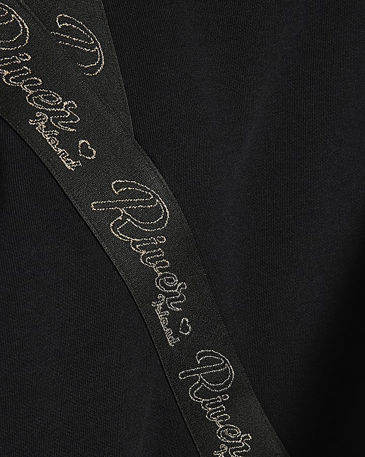 Girls Black Front Split Sweatshirt Set