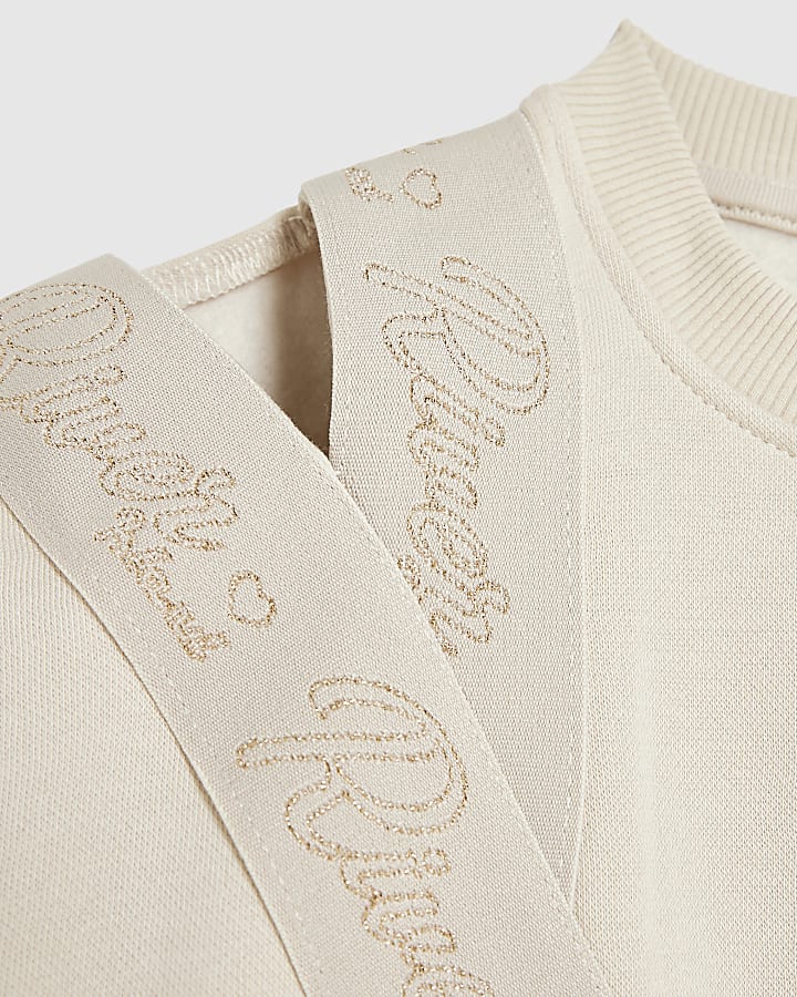 Girls Cream RI Front Split Sweatshirt Set