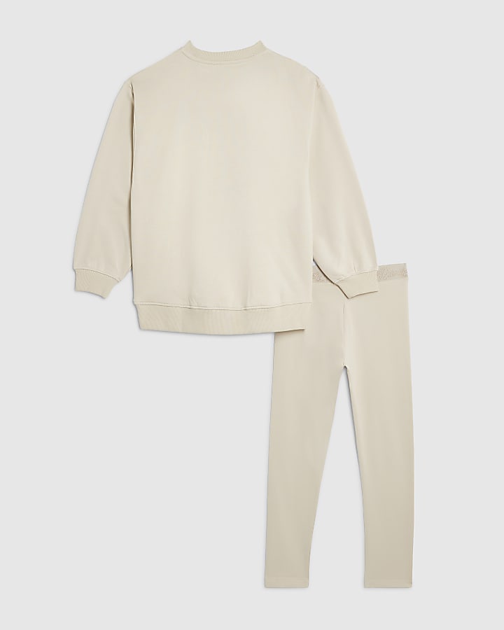 Girls Cream RI Front Split Sweatshirt Set