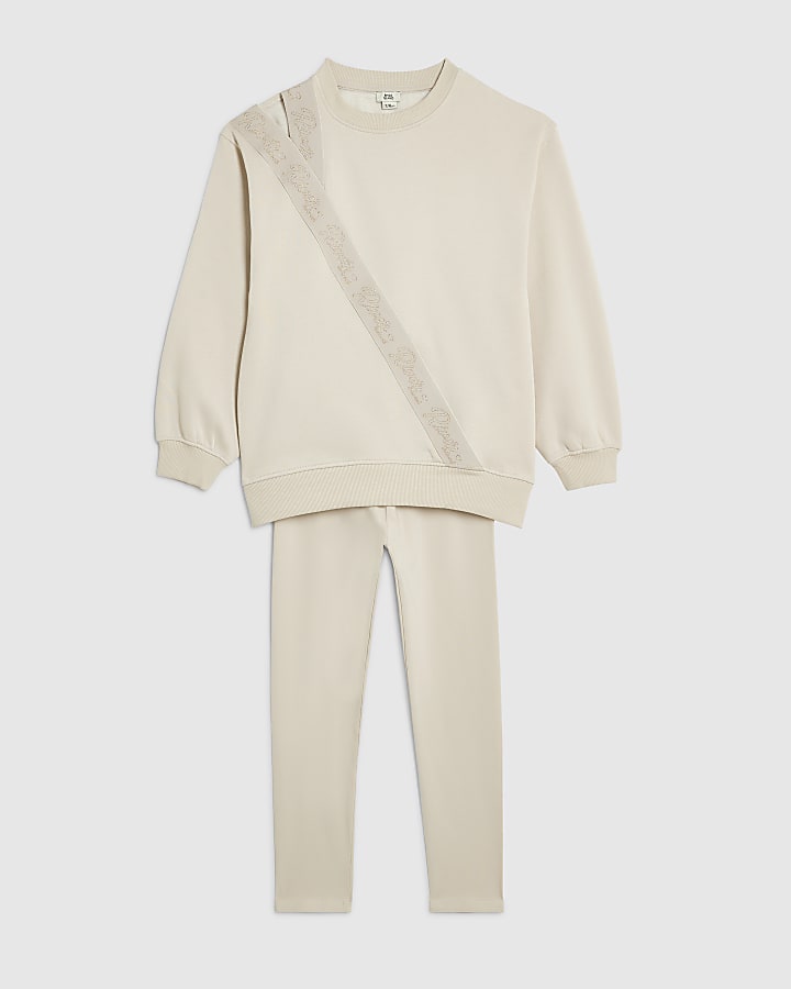 Girls Cream RI Front Split Sweatshirt Set