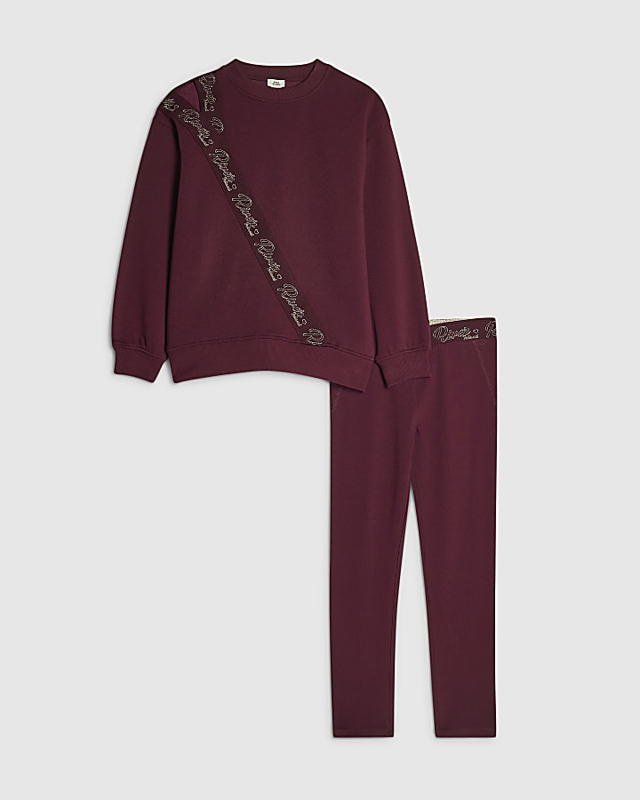 Girls Red RI Front Split Sweatshirt Set