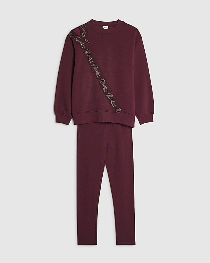 Girls Red RI Front Split Sweatshirt Set