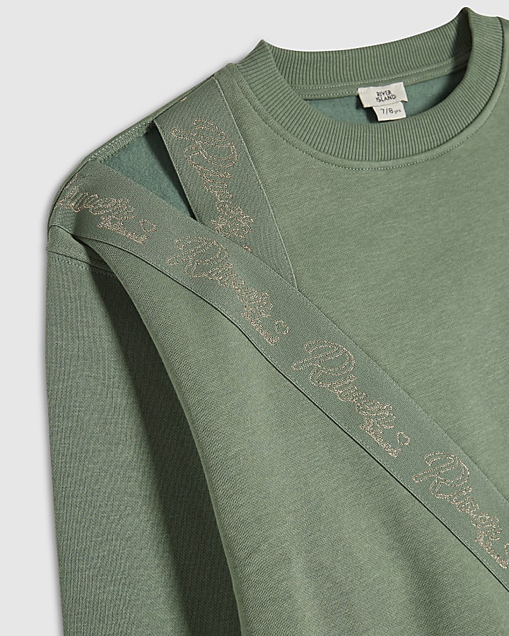 Girls Khaki RI Front Split Sweatshirt Set
