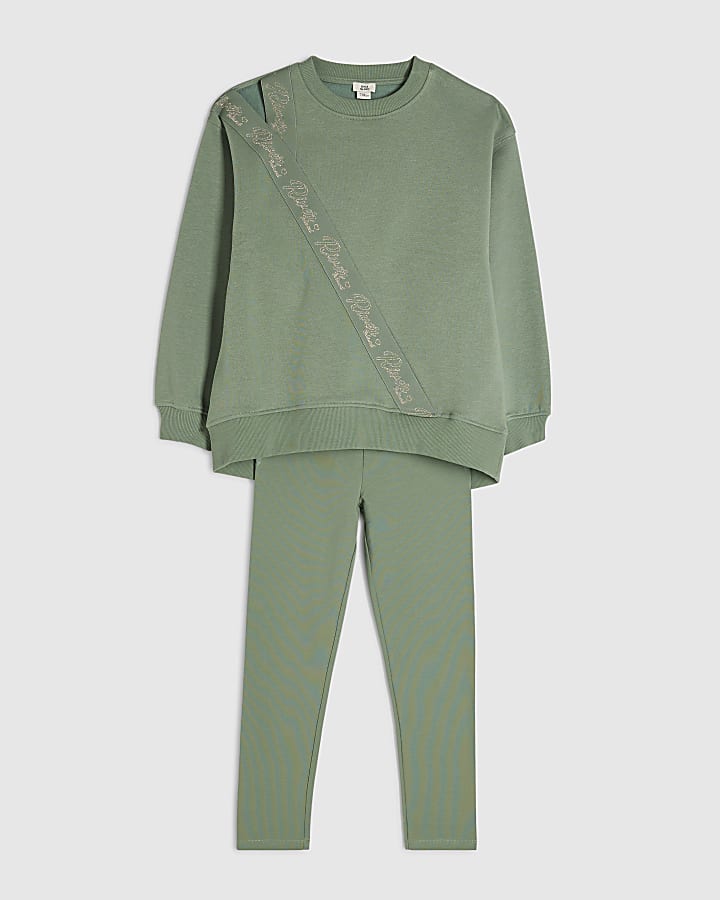 Girls Khaki RI Front Split Sweatshirt Set