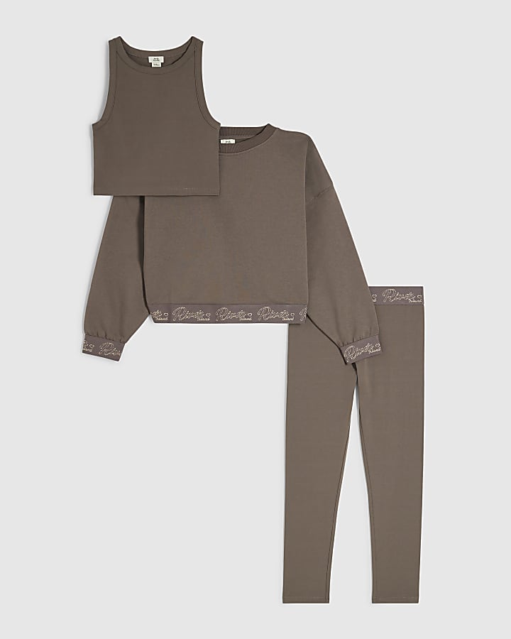 Girls Beige RI Scripty Sweatshirt 3 Piece Set