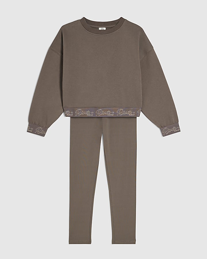 Girls Beige RI Scripty Sweatshirt 3 Piece Set
