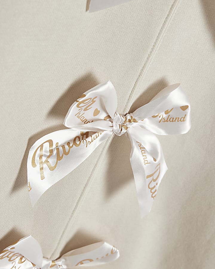 Girls Cream Bow Back Detail Sweatshirt Set