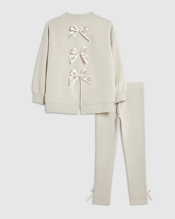 Girls Cream Bow Back Detail Sweatshirt Set