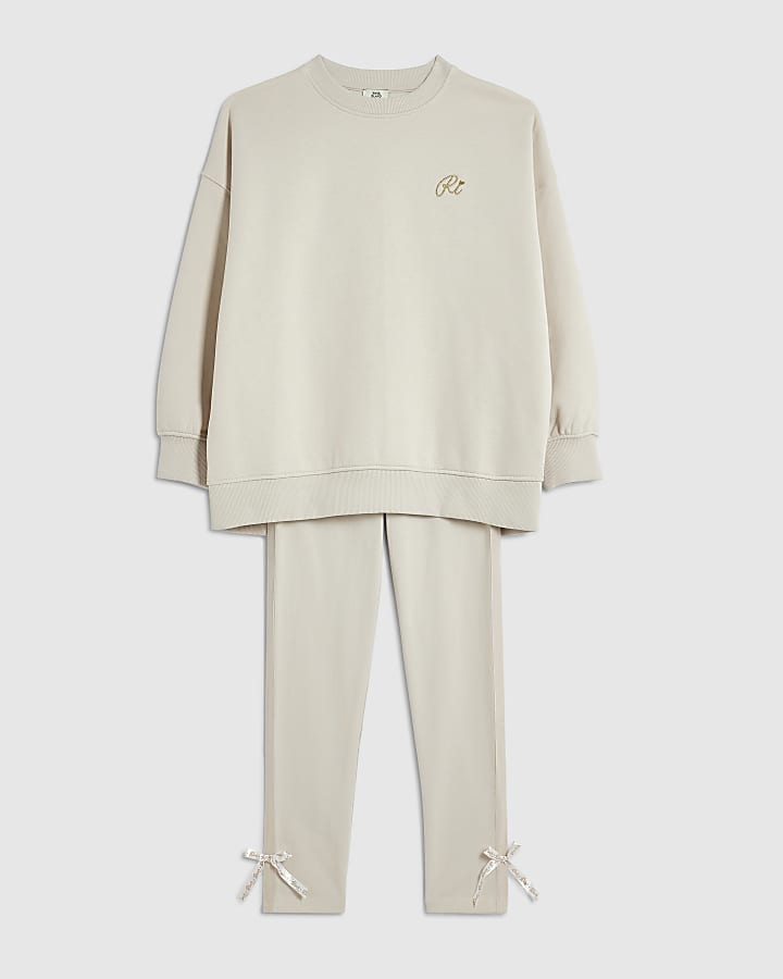 Girls Cream Bow Back Detail Sweatshirt Set