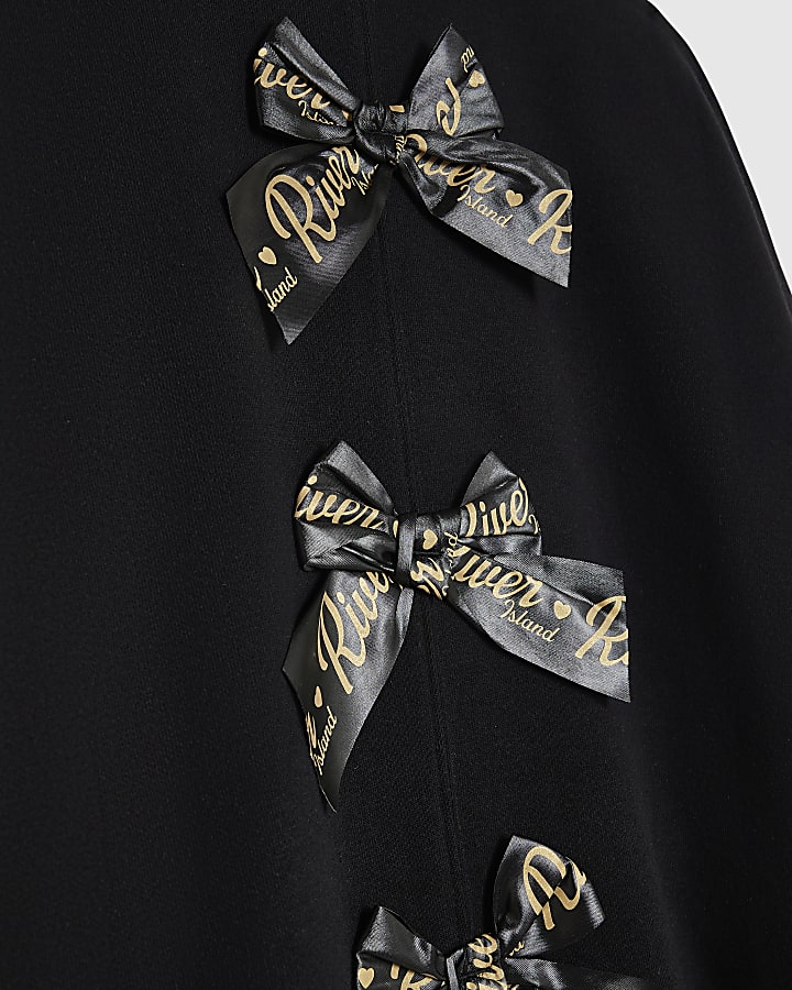 Girls Black Bow Back Sweatshirt Set