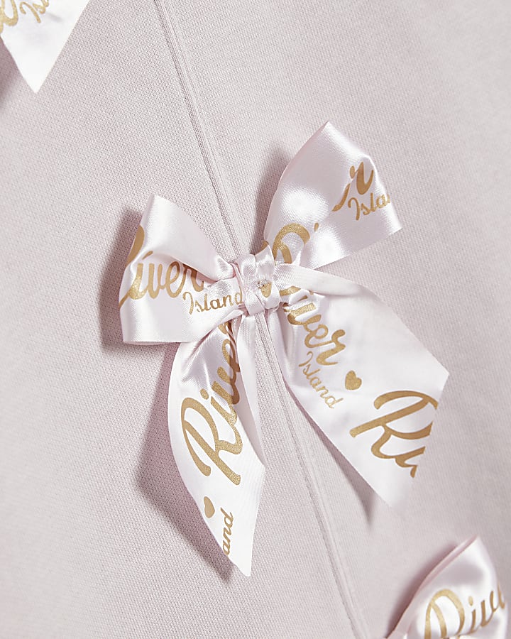 Girls Pink Bow Back Detail Sweatshirt Set