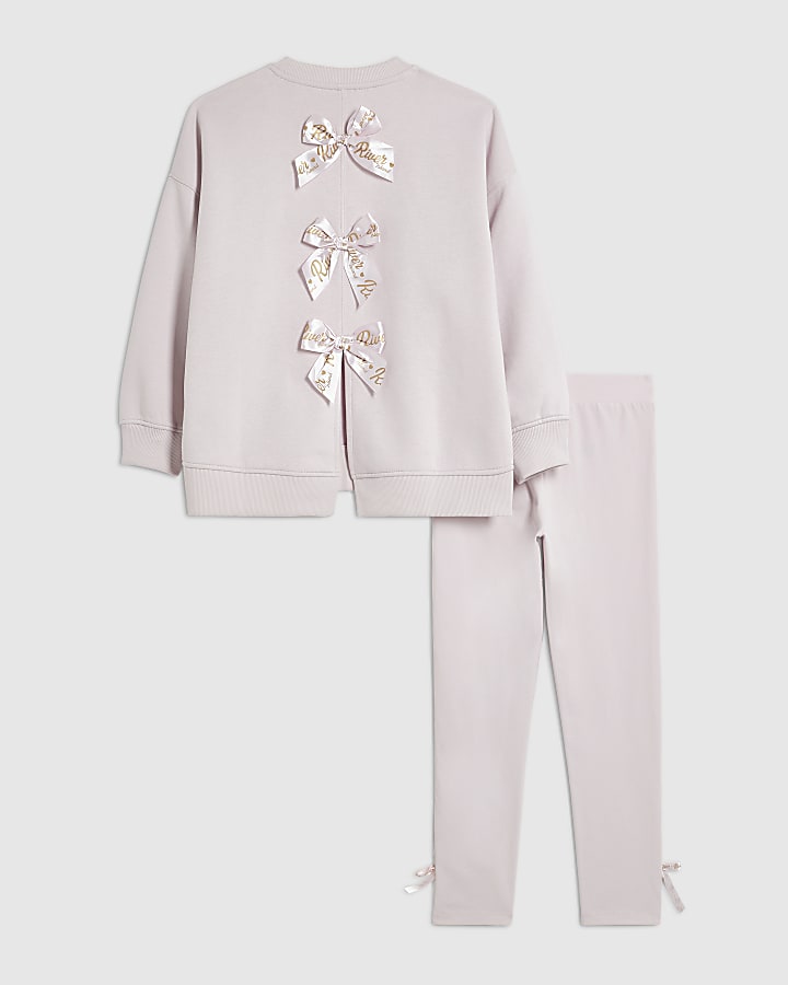 Girls Pink Bow Back Detail Sweatshirt Set