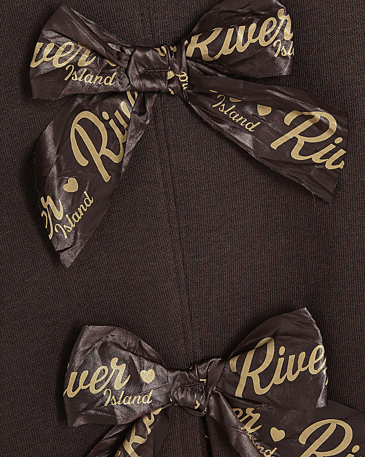 Girls Brown Bow Back Detail Sweatshirt Set