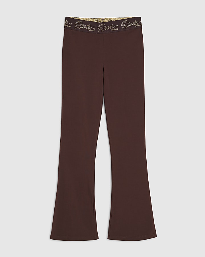 Girls Brown RI Scripty Flared Leggings