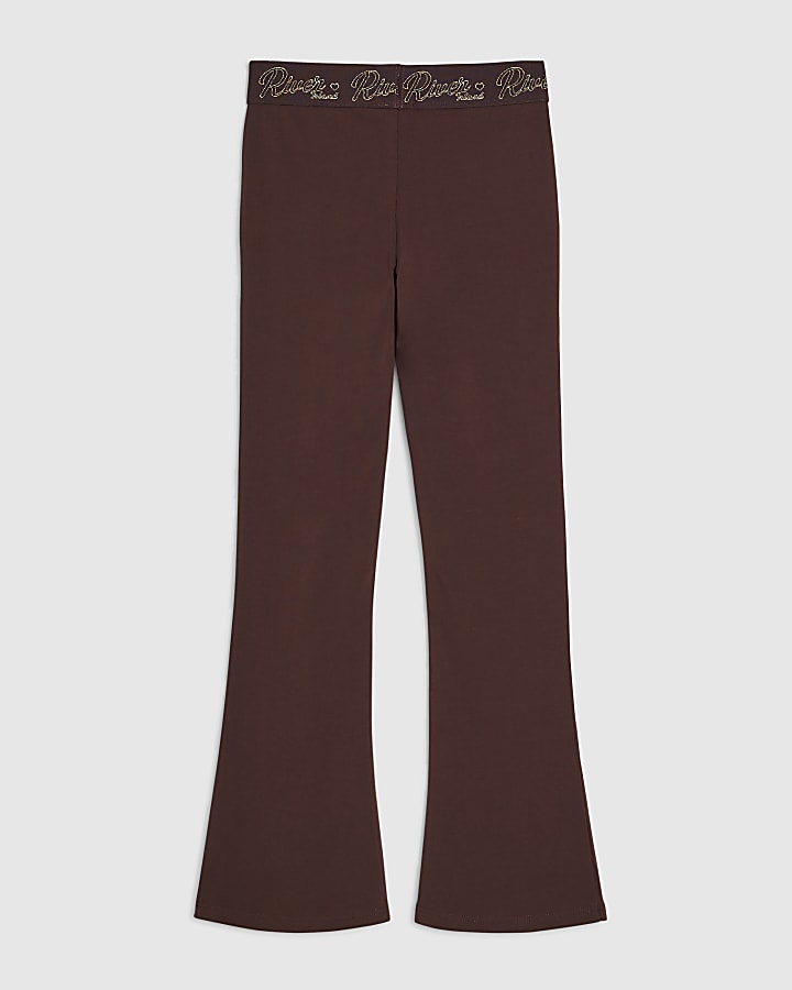 Girls Brown RI Scripty Flared Leggings