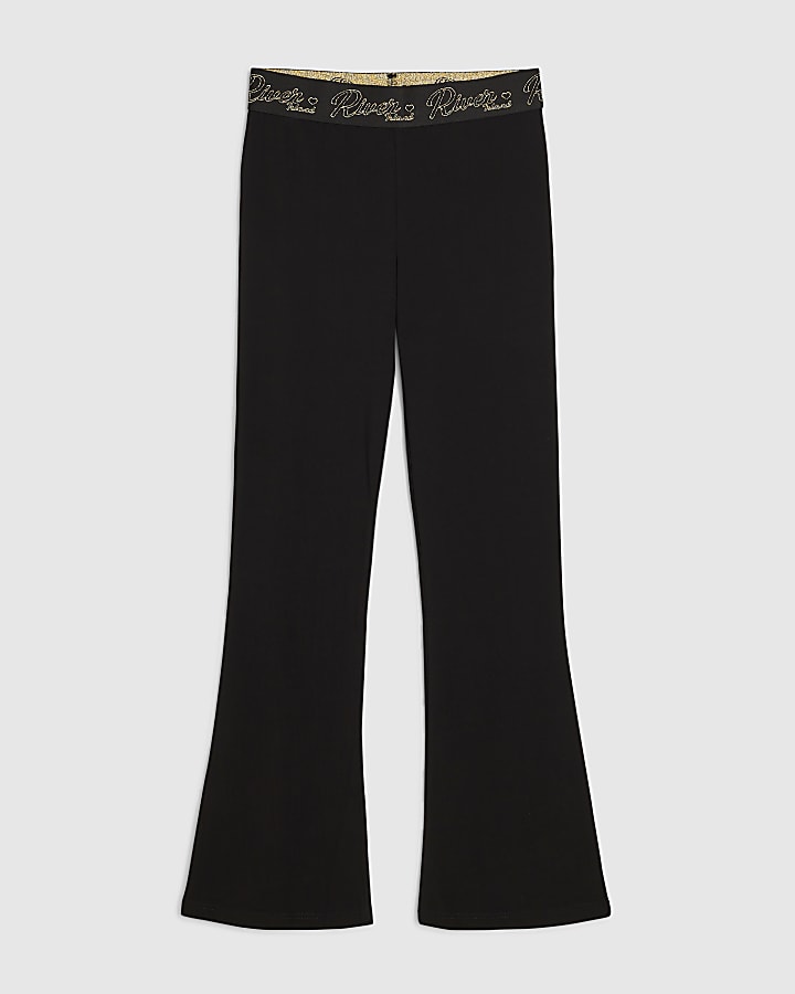 Girls Black RI Scripty Flared Leggings