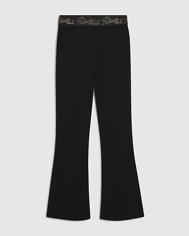 Girls Black RI Scripty Flared Leggings