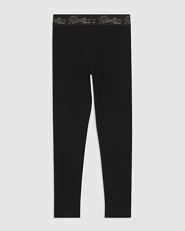 Girls Black RI Scripty Waistband Leggings