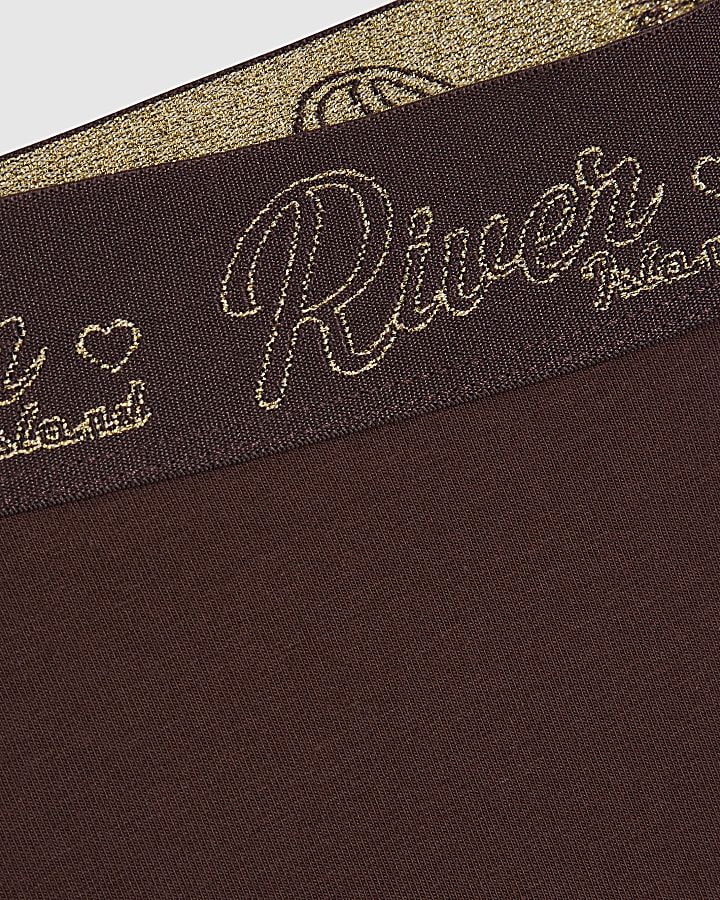 Girls Brown Script Waistband Leggings